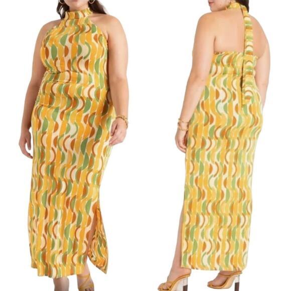 Eloquii Maxi Dress Groovy 70's Funky‎ Sunrise Cabana Halter, size 14 - Picture 1 of 16